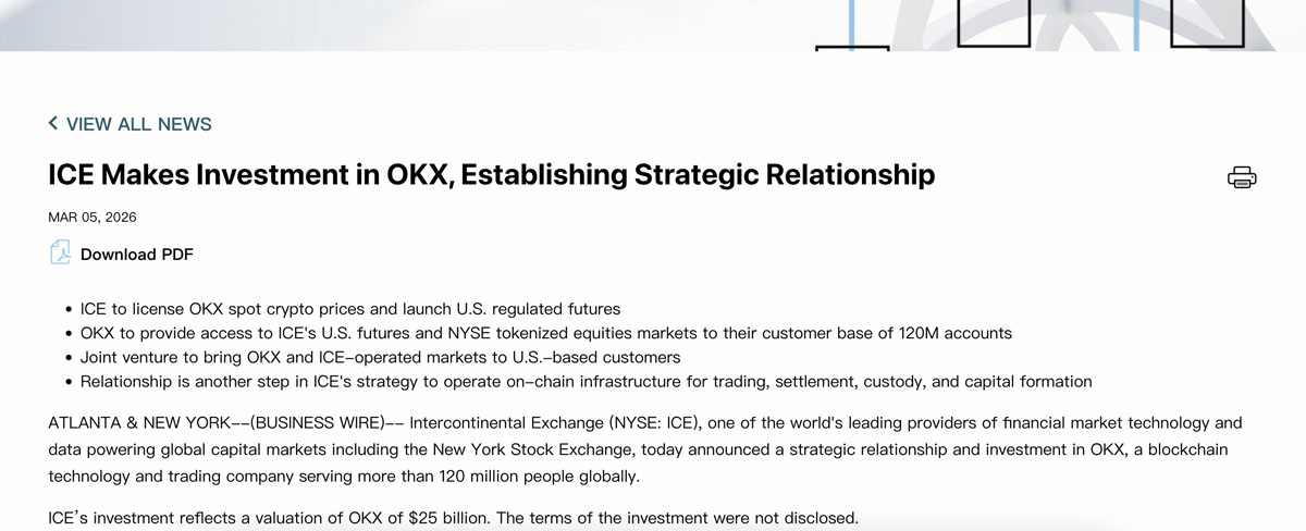 十年后重启加密交易所布局,纽交所母公司ICE为何选中欧易(OKX)?