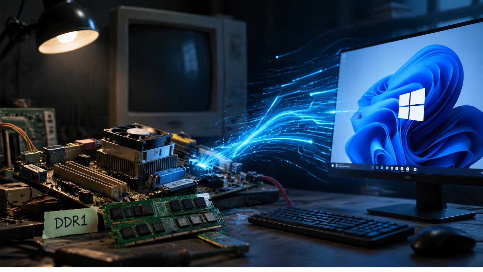 复活二十年前的老内存,用DDR1跑Win11,网友快被涨价潮逼疯了