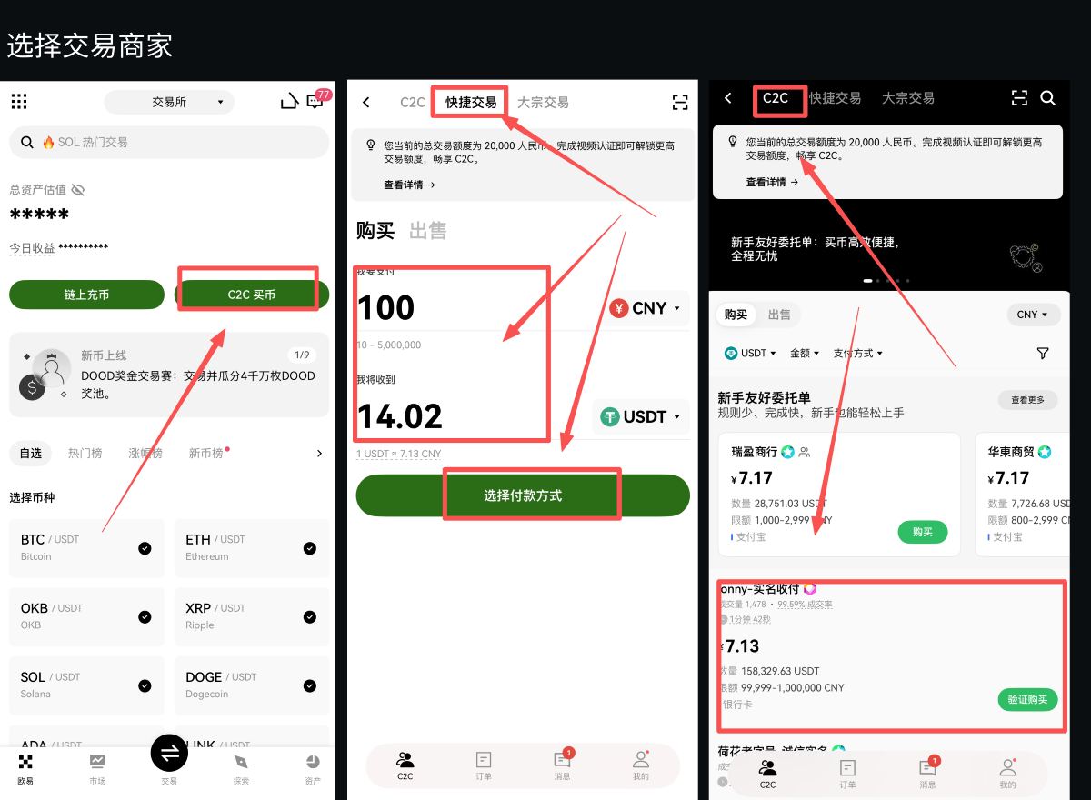 欧易OKX购买USDT新手教学:OKX C2C安全买币攻略与避坑指南